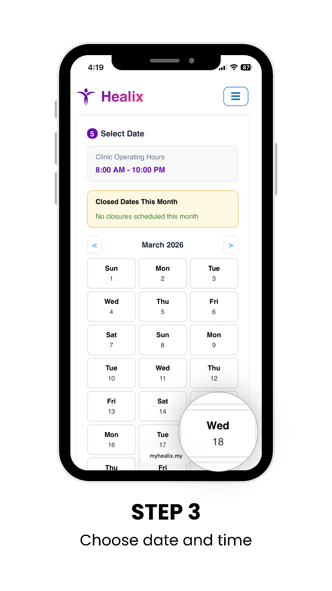 Step 3 — Select date & time