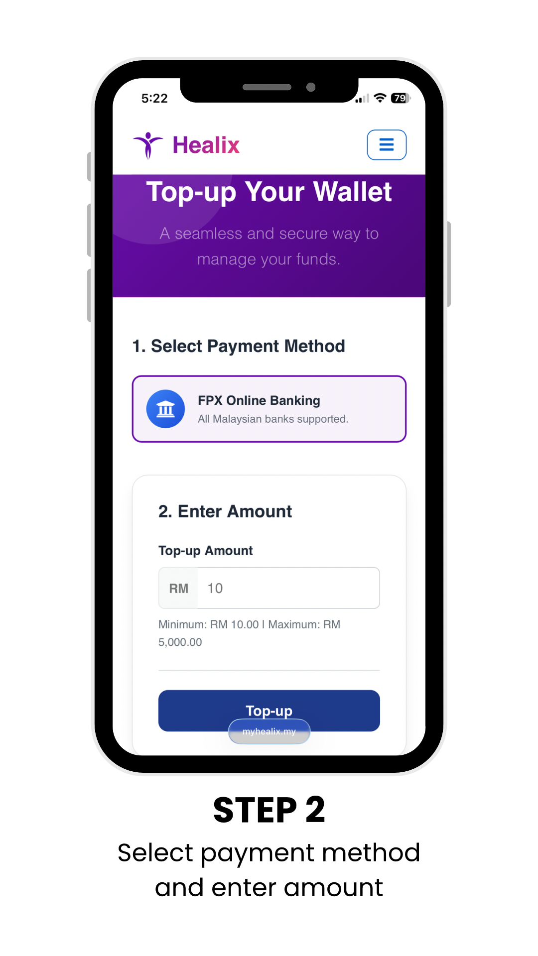 Step 2 — Choose a top-up amount